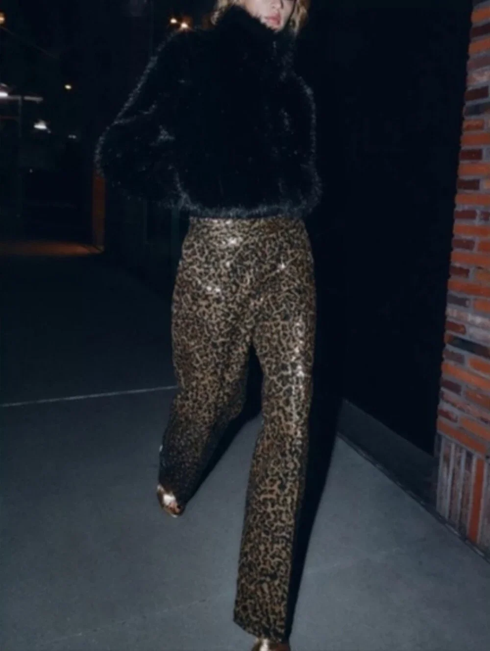 ZARA ANIMAL PRINT SEQUIN STRAIGHT LEG PANTS SIZE M